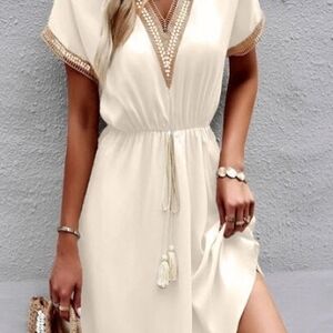 NWOT! Bohemian Elegant Cream V-Neck Dress